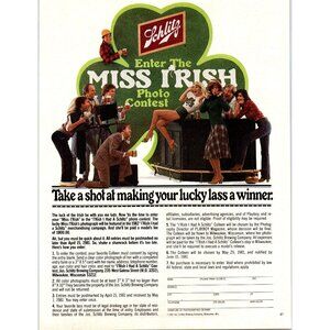 1981 Schlitz Beer Miss Irish Photo Contest Vintage Print Ad Shamrock Wall Art